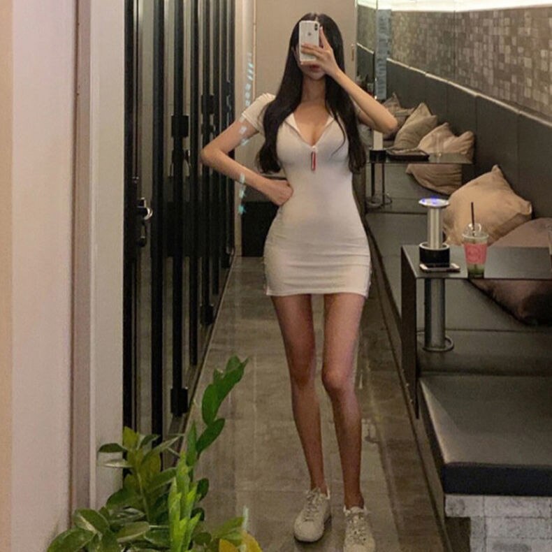 New Year 2022 Women's Summer Dress Mini Bodycon Wrap Hip Robe Sexy Club Woman Clothes Zipper Pullover Dresses With Short Sleeve