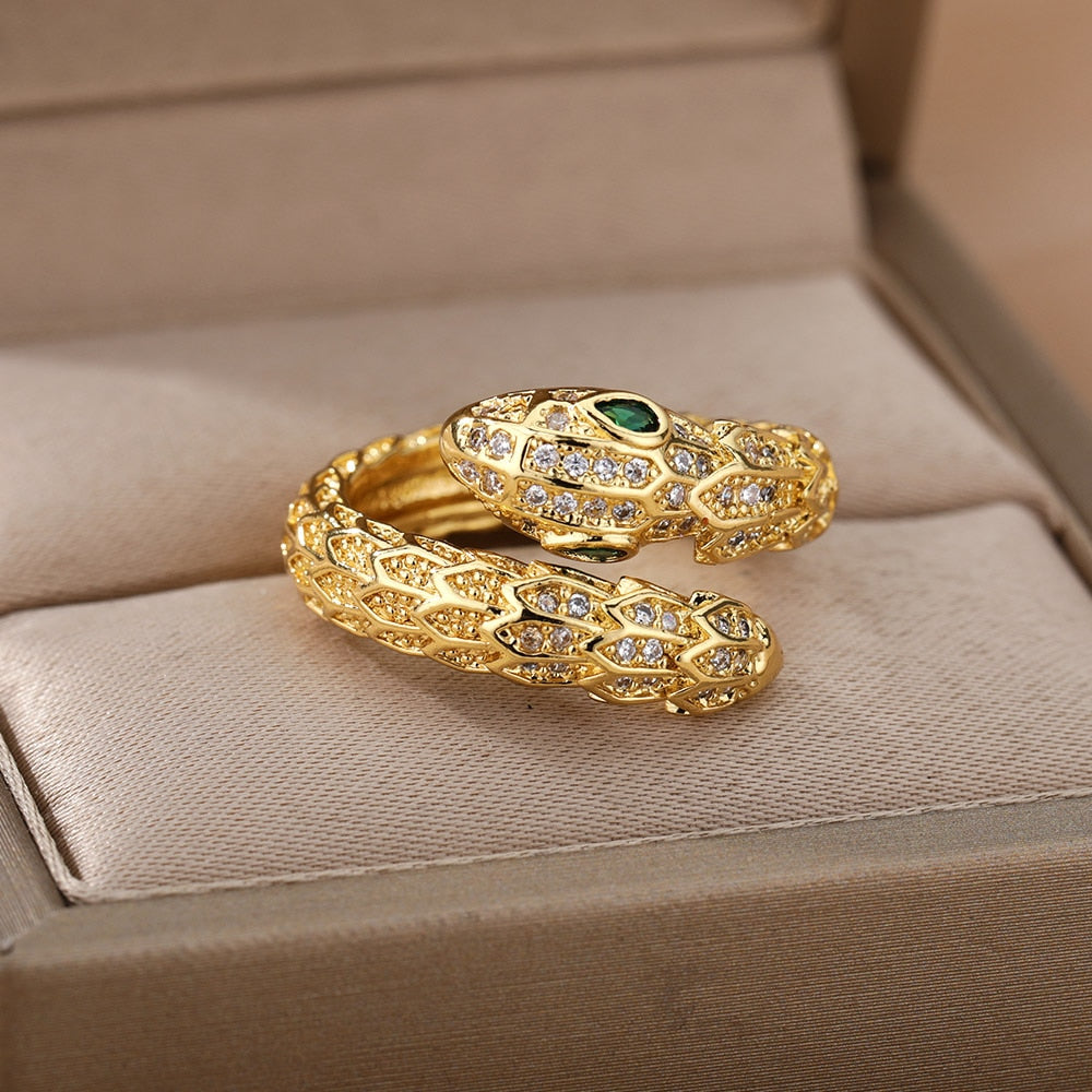 Snake Rings For Women Men Punk Hip Hop Open Adjustable Gold Plated Ring Stainless Steel Zircon Aesthetic Jewelry anillos Homme