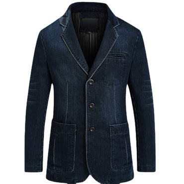 Blazers Jacket Men Casual Denim Slim Pocket Splicing Coat Turn-down Collar Blazers Jacket