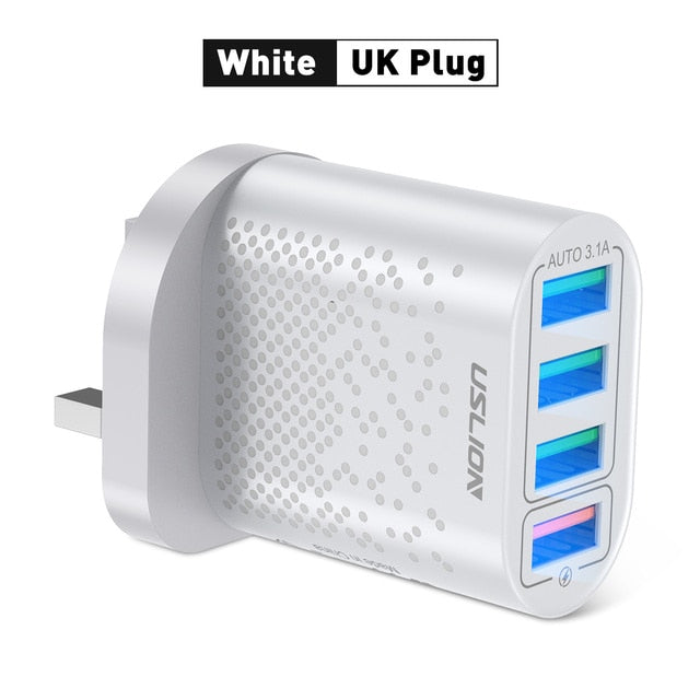 USLION EU/US Plug USB Charger 3A Quik Charge 3.0 Mobile Phone Charger For iPhone 11 Samsung Xiaomi 4 Port 48W Fast Wall Chargers