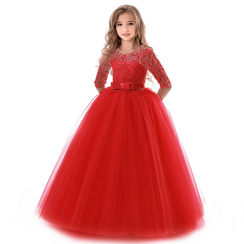 Teen Girl Evening Party Long Dress 5-14Y Girl Formal School Ceremony Outfit Kids Christening Costume White first Communion Dress