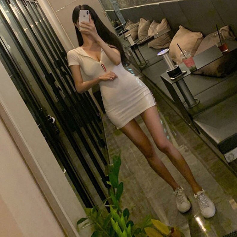 New Year 2022 Women's Summer Dress Mini Bodycon Wrap Hip Robe Sexy Club Woman Clothes Zipper Pullover Dresses With Short Sleeve