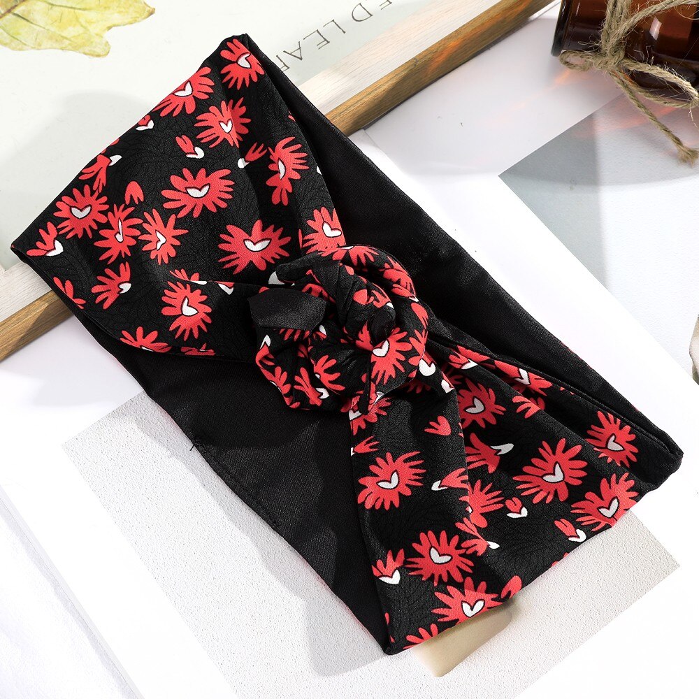 Levao Flower Printing Bandana Wire Headband Knotted Fashion Scarf Hairbands Hair Accessories for Women 2022 New Headwear