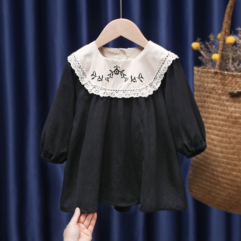 Baby Girls Dress Casual Plaid Clothes Summer 2022 New Korean Cotton Linen Girls Princess Dress