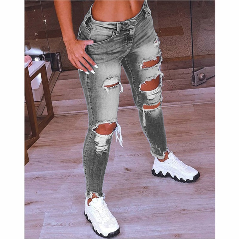 2022 Spring New Women's Low Waist Ripped Jeans
