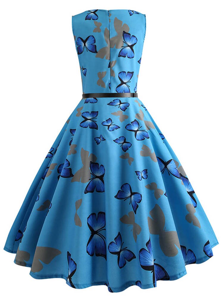 Butterfly Print Summer Dress Women Floral Vintage Dresses Elegant Retro Party Tank Sleeveless Casual Office Dress