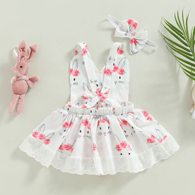 2022-12-01 Lioraitiin 0-18M Easter Infant Girls Dress Rabbit Print Halter Neck Sleeveless Lace Skirt