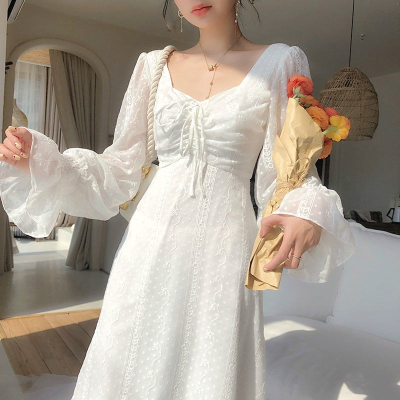 fairy dress long sleeve Vintage Fairy Dress Women Elegant Designer Chiffon Dress Long Sleeve F
