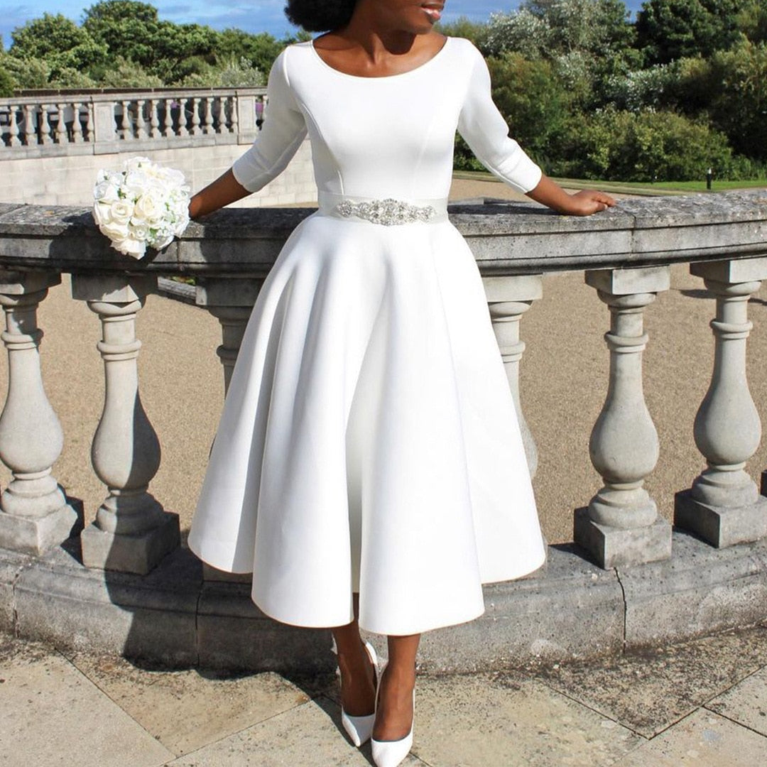 Summer Business Dress Women Casual Solid O Neck 3/4 Sleeve Tight High Mega Mart Center Summer Business Dress Women Casual Solid O Neck 3/4 Sleeve Tight High Mega Mart Center