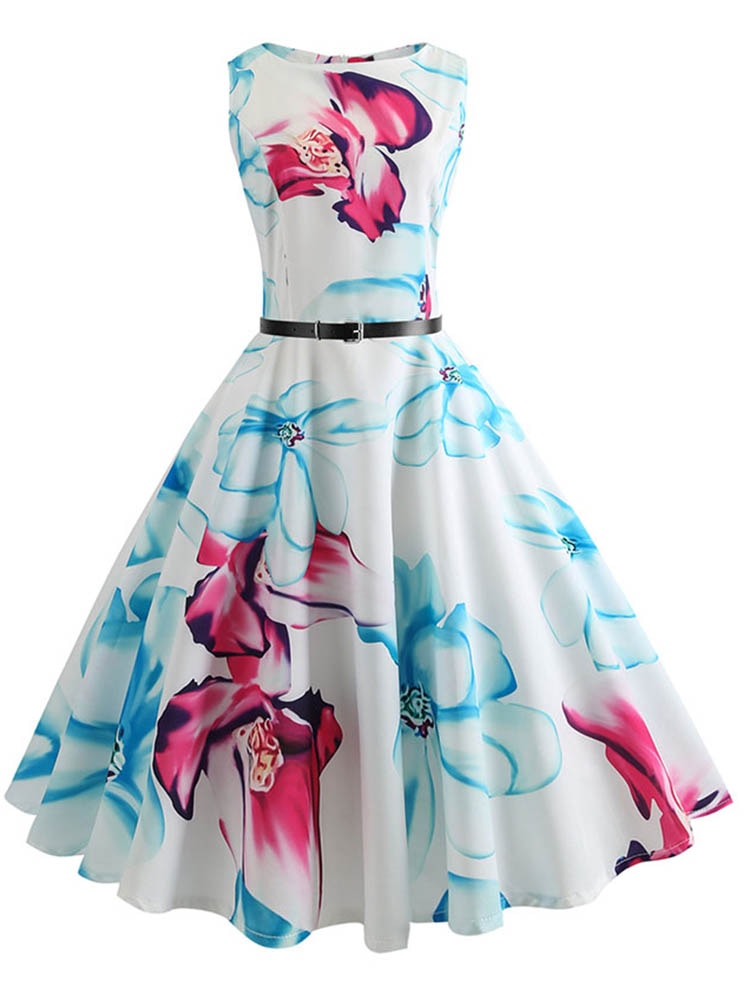 Butterfly Print Summer Dress Women Floral Vintage Dresses Elegant Retro Party Tank Sleeveless Casual Office Dress