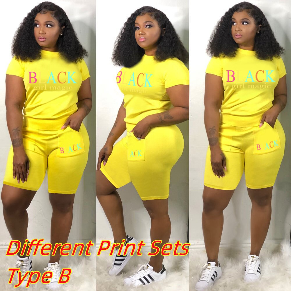 Summer Tracksuit Set For Plus Size Women 2XL Pink Letter Print Top Biker Shorts Suits Casual 2 Piece Set Sport Outfits Sweatsuit