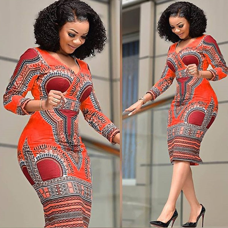 Sexy 2022 New Fashion Print Dress Waist Women's Ethnic Style Package Hip Skirt