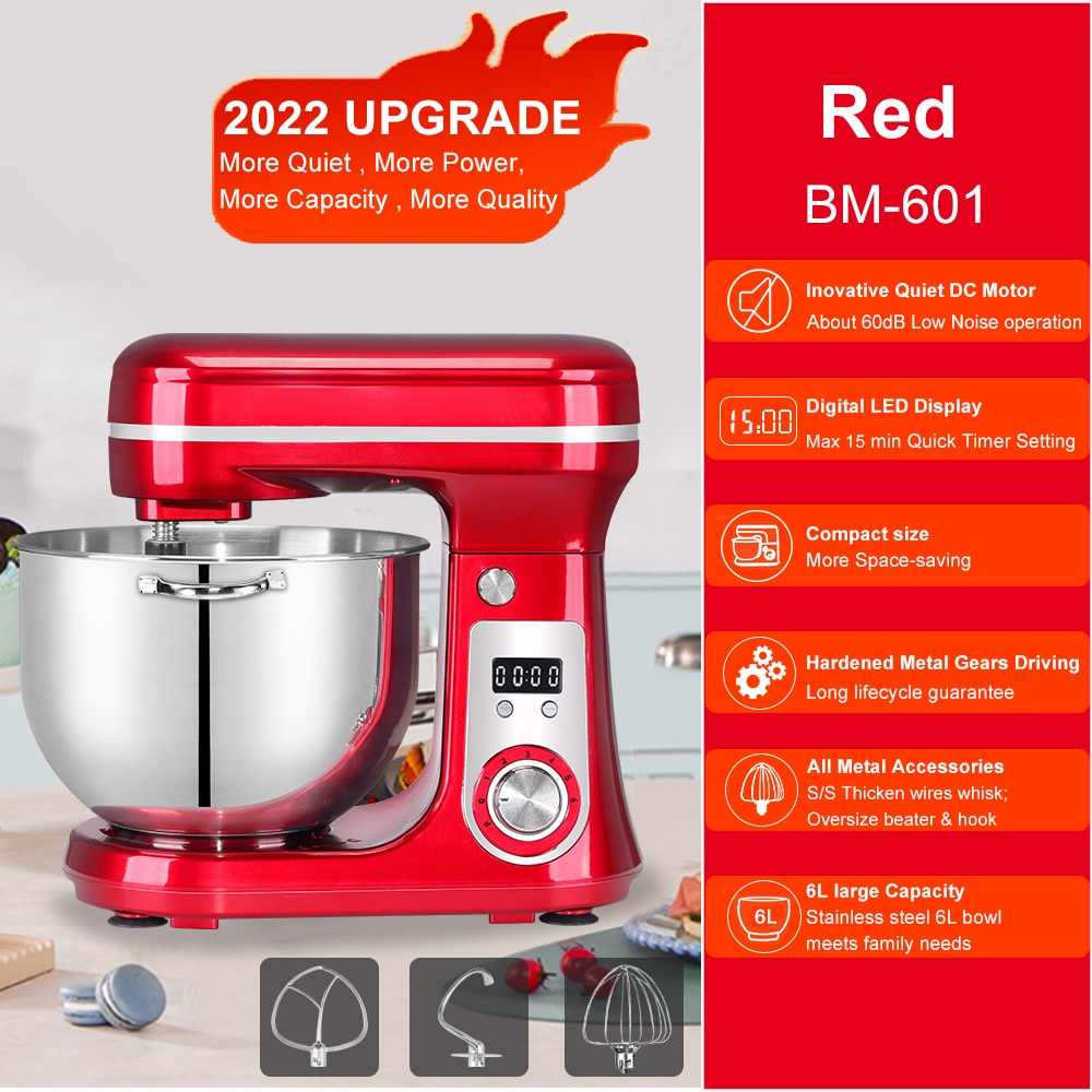 BioloMix 6L/5L Mixer Planetary 6-speed Kitchen Food Blender Stainless Steel Bowl Cake Mixer Egg Whisk