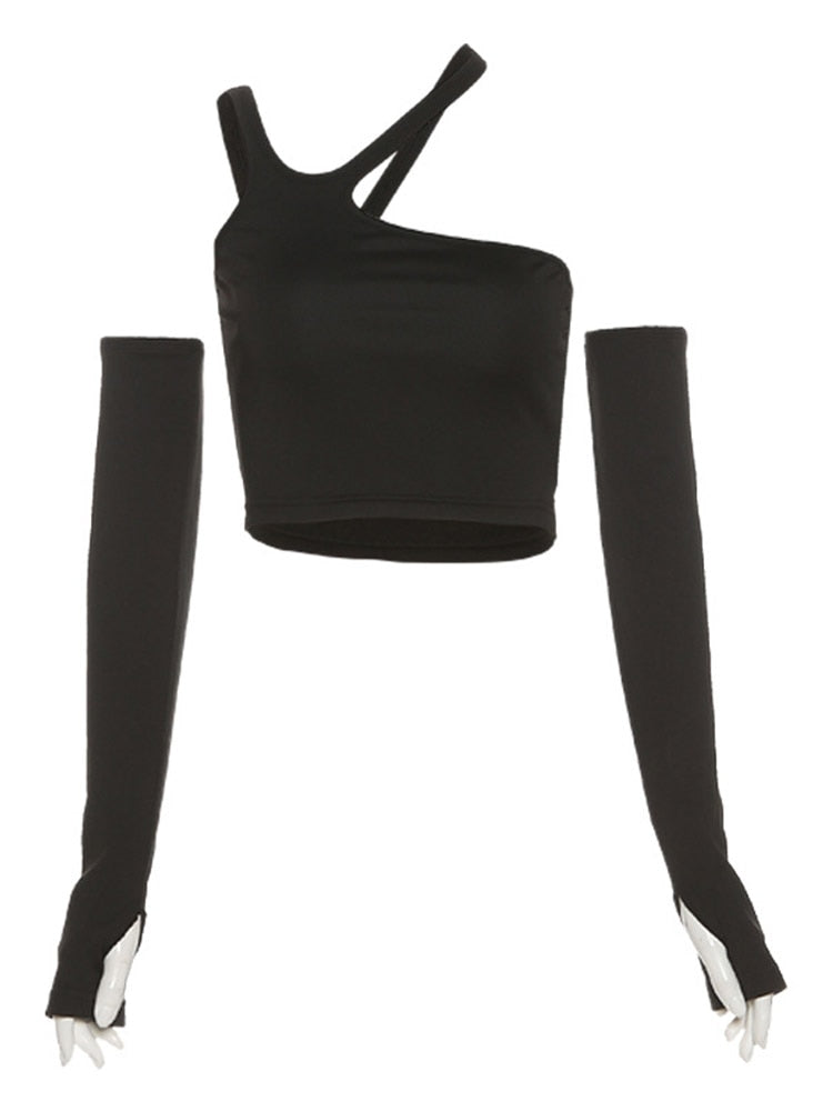 Sexy Fashion Casual Slim Solid Removable Sleeves Halter T Shirt For Women New Streetwear Wild Basic Female Top Hot