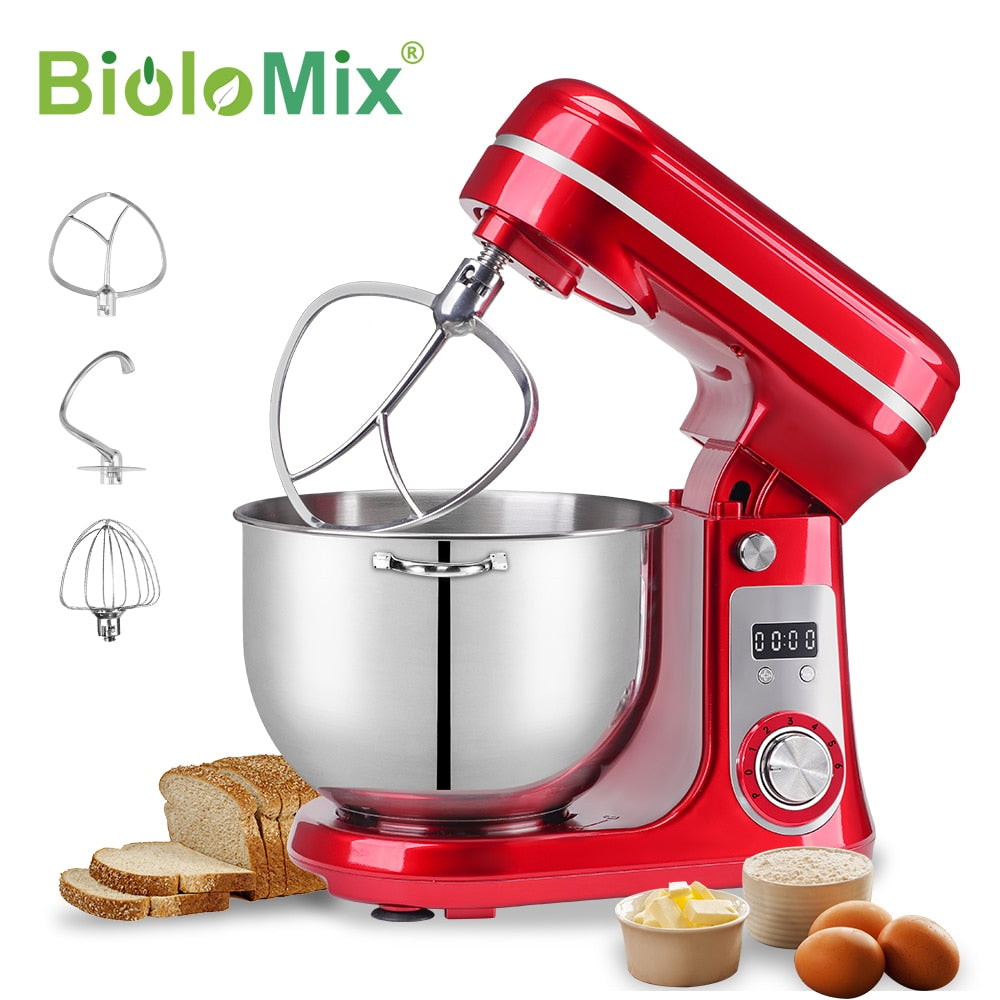 BioloMix 6L/5L Mixer Planetary 6-speed Kitchen Food Blender Stainless Steel Bowl Cake Mixer Egg Whisk