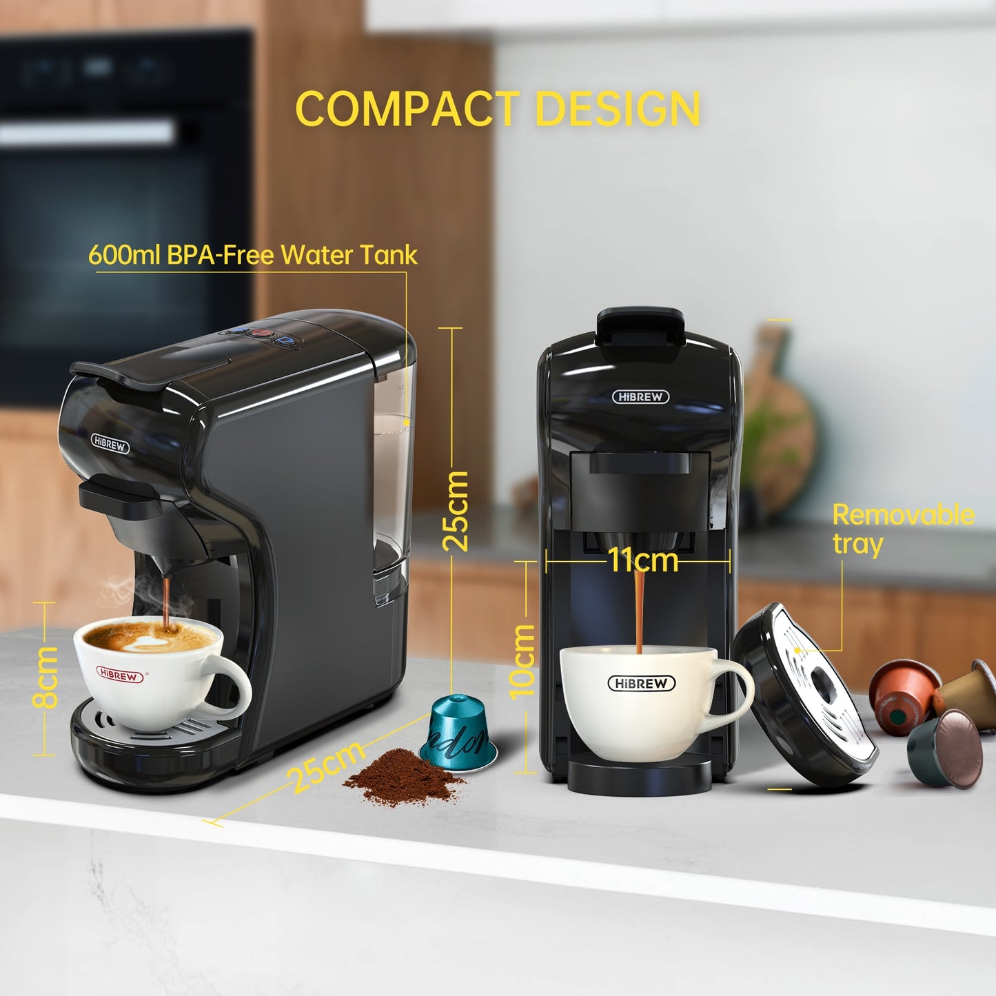 HiBREW Coffee Machine 19 Bar 4in1 Hot & Cold Multiple Capsule Espresso Cafetera Pod Coffee Maker Dolce Milk Nexpresso Powder H1A
