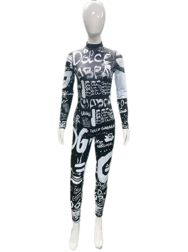 Xiktop Sexy 3D Letter Print Overalls for Women Jumpsuit Women Long Sleeve Hip Lift Bodysuit