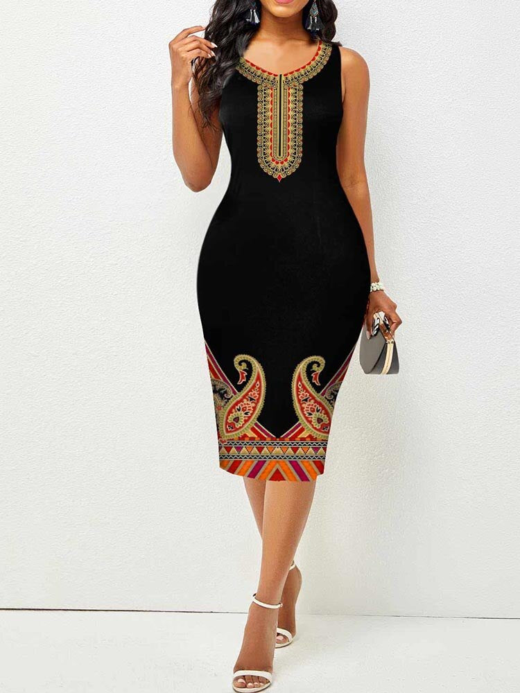 Summer New Elegant Fashion Round Neck Skinny Sleeveless Dress 2022 Temperament Office Lady Women's Clothing Vintage Vestidos