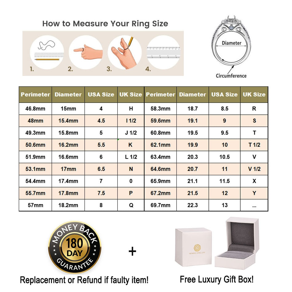 Newshe 3Pcs Classic Wedding Rings Set for Women 925 Sterling Silver Bridal Engagement Ring Simulated Diamond CZ Luxury Jewelry