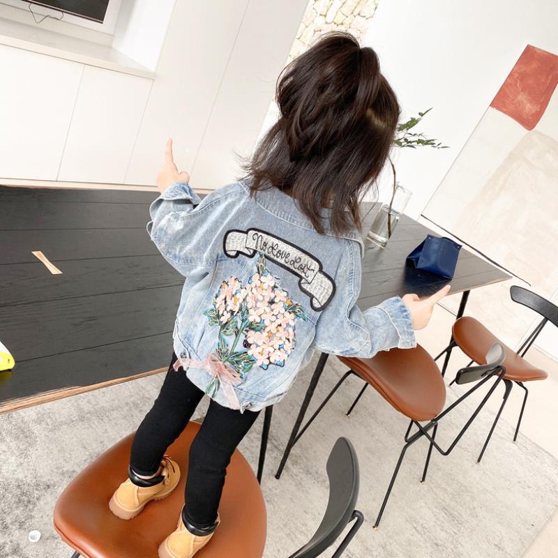 Spring Autumn Kids Denim Jackets for Girls Baby New Flower Embroidery Coats Fashion Children Outwear Ripped Jeans Jackets