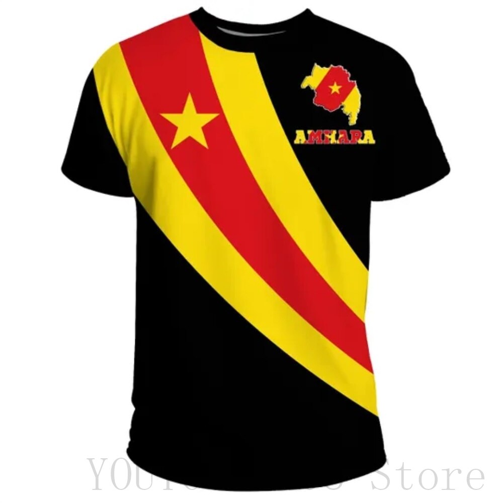 Summer New Tigray Active Flag Country Flag 3D Printing High Quality T-Shirt Summer Round Neck Men's Ladies Loose Casual T-Shirt