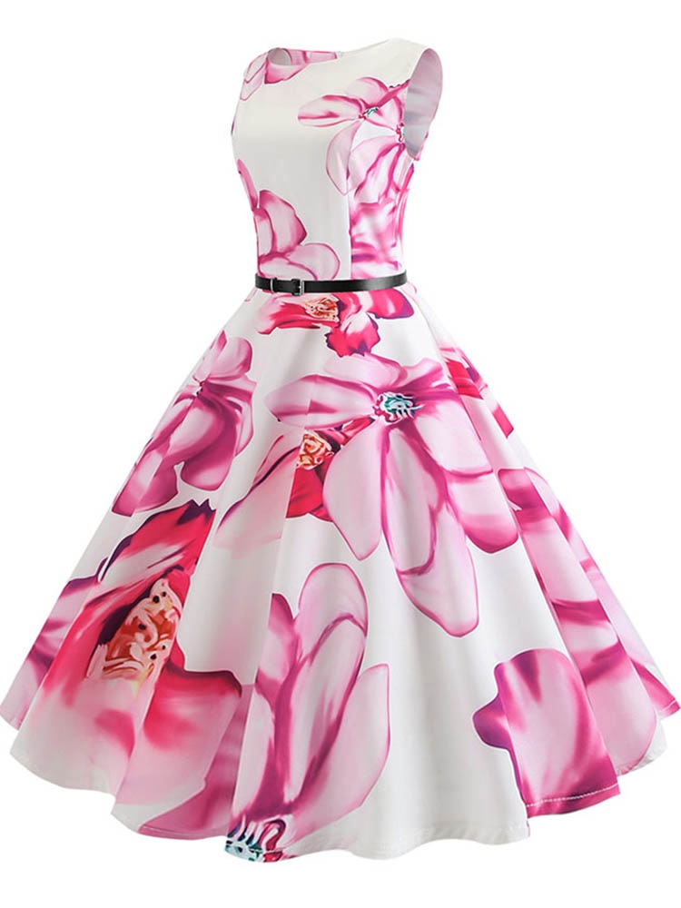 Butterfly Print Summer Dress Women Floral Vintage Dresses Elegant Retro Party Tank Sleeveless Casual Office Dress