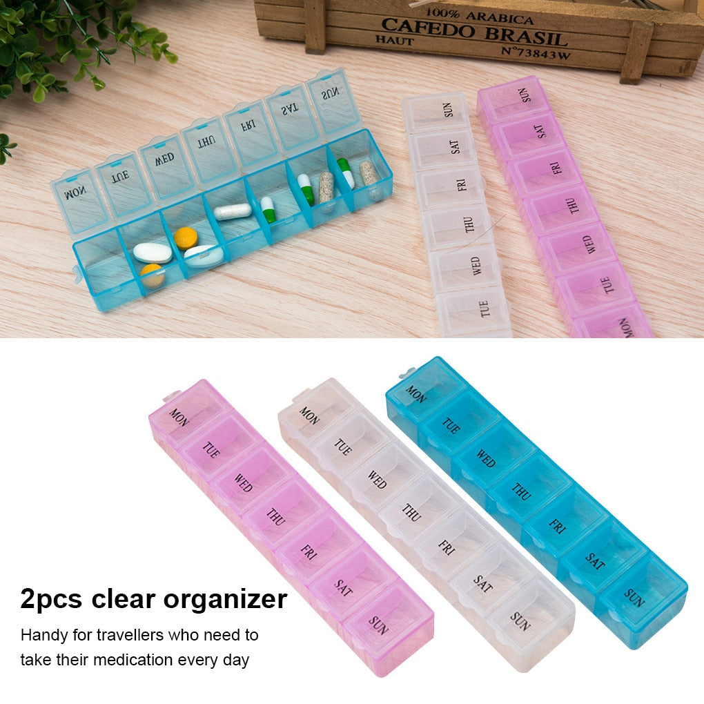 2Pcs/set Pill Case Plastic 7 Days Tablet Candy Box Portable Storage Tablet Holder Travel Organizer Pill Dispenser Container