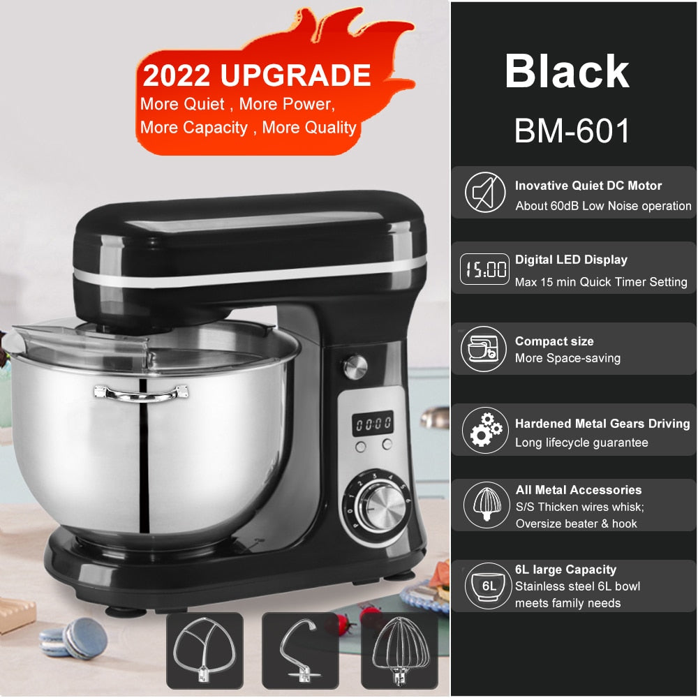 BioloMix 6L/5L Mixer Planetary 6-speed Kitchen Food Blender Stainless Steel Bowl Cake Mixer Egg Whisk