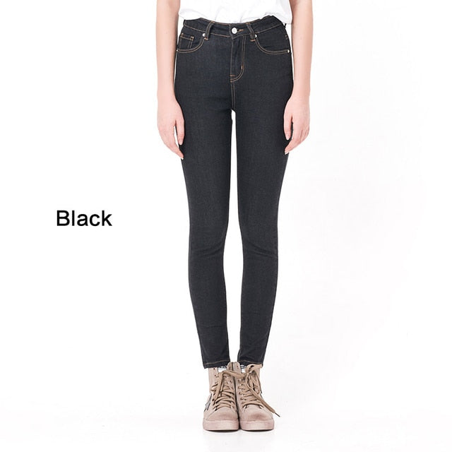 Women Jeans Casual High Waist Summer Autumn Pant Slim Stretch Cotton Denim Trousers For Woman Blue Black 100kg