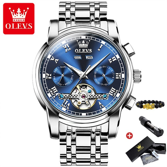 OLEVS Original Watch For Men Automatic Mechanical Watch Top Brand Luxury Tourbillon Wristwatch Classic Male Black Watches 6607