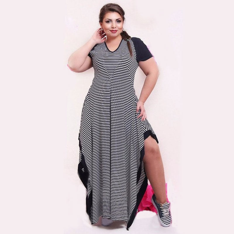 Sexy Big size 6XL Fat MM Woman dress Summer casual black and white str –  Mega Mart Center