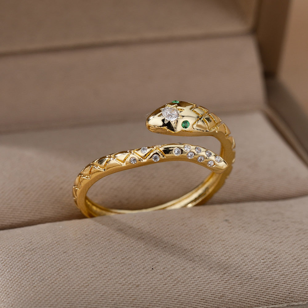 Snake Rings For Women Men Punk Hip Hop Open Adjustable Gold Plated Ring Stainless Steel Zircon Aesthetic Jewelry anillos Homme