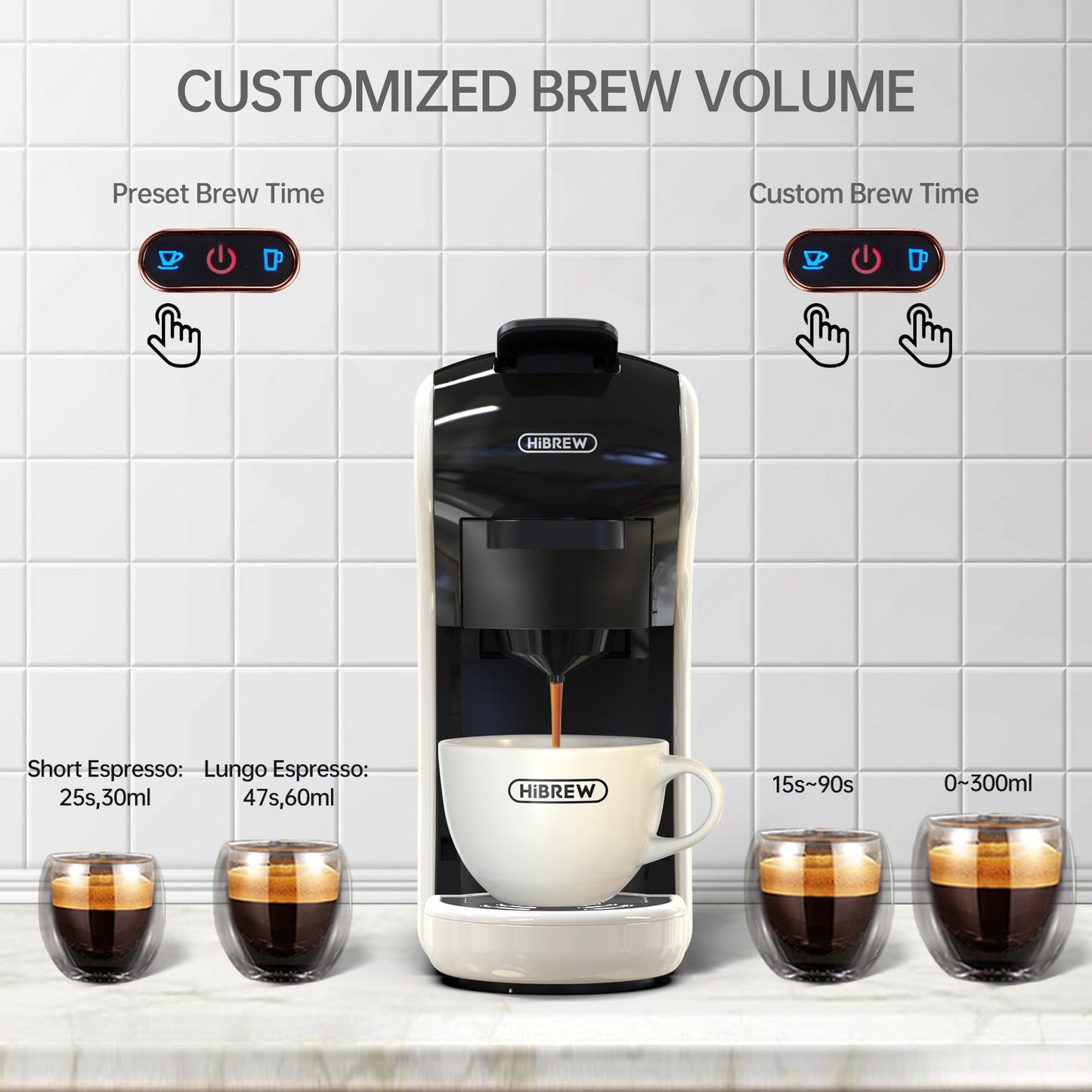 HiBREW Coffee Machine 19 Bar 4in1 Hot & Cold Multiple Capsule Espresso Cafetera Pod Coffee Maker Dolce Milk Nexpresso Powder H1A