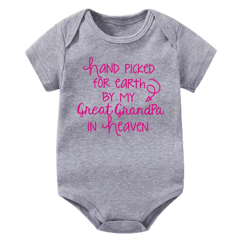 Hand Picked For Earth By My Great Grandpa In Heaven Printed Newborn Baby Bodysuit Cotton Body Baby Girl Boy Romper Clothes
