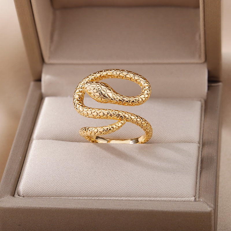 Snake Rings For Women Men Punk Hip Hop Open Adjustable Gold Plated Ring Stainless Steel Zircon Aesthetic Jewelry anillos Homme