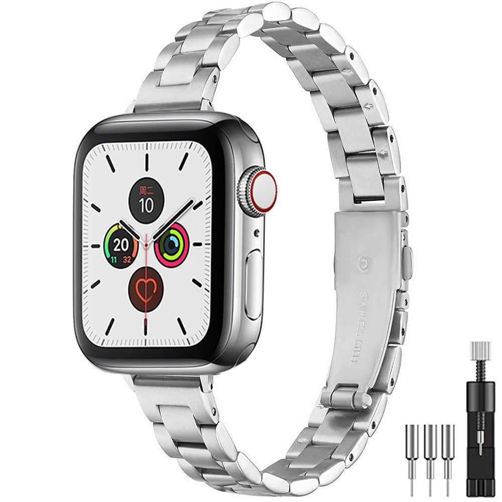 Stainless Steel Link Bracelet for Apple Watch Band 6 7 8 SE 40mm 41mm 44mm 45mm 49mm Women Slim Strap for iWatch 5 4 Accessories