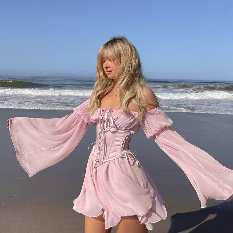 Women Fairy Pink Chiffon Mini Dress Chic Bandage Corset Vintage Long P Mega Mart Center Women Fairy Pink Chiffon Mini Dress Chic Bandage Corset Vintage Long P Mega Mart Center