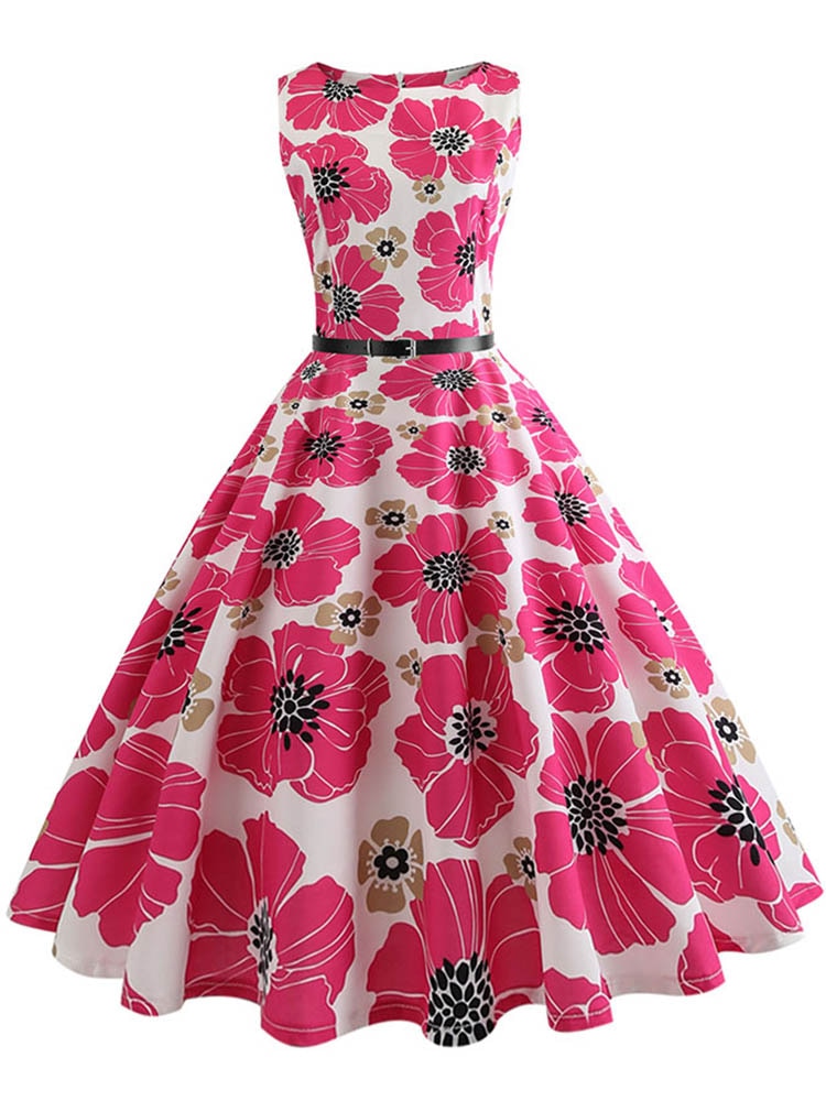 Butterfly Print Summer Dress Women Floral Vintage Dresses Elegant Retro Party Tank Sleeveless Casual Office Dress