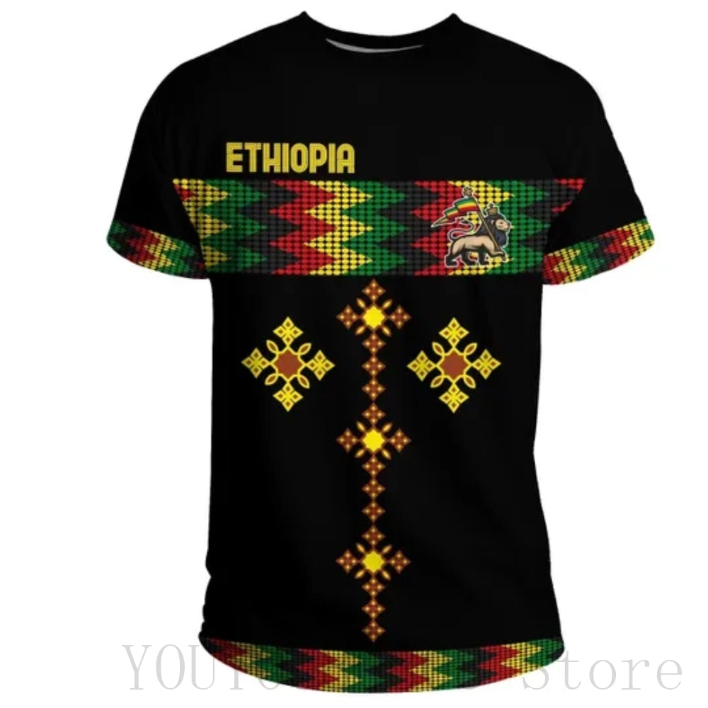 Summer New Tigray Active Flag Country Flag 3D Printing High Quality T-Shirt Summer Round Neck Men's Ladies Loose Casual T-Shirt