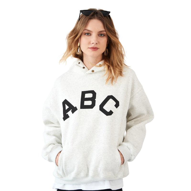 Vintage Hooded Sweatshirt Streetwear Light Gray Dark Green Long Sleeve Oversized Hoodie Winter Warm Cotton Fleece Hoodies Women