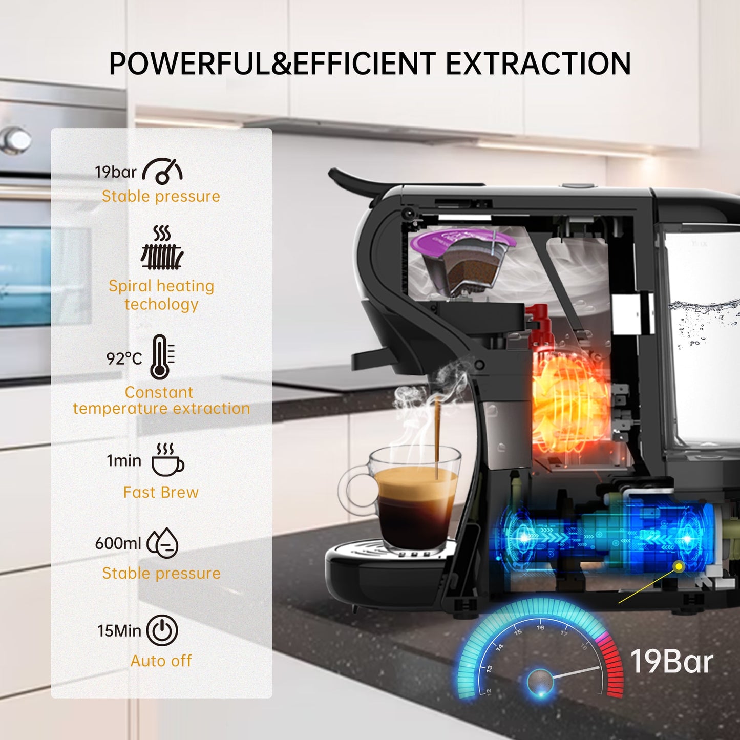 HiBREW Coffee Machine 19 Bar 4in1 Hot & Cold Multiple Capsule Espresso Cafetera Pod Coffee Maker Dolce Milk Nexpresso Powder H1A