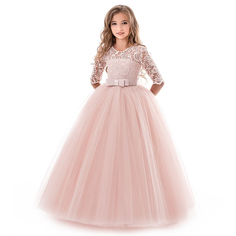 Teen Girl Evening Party Long Dress 5-14Y Girl Formal School Ceremony Outfit Kids Christening Costume White first Communion Dress