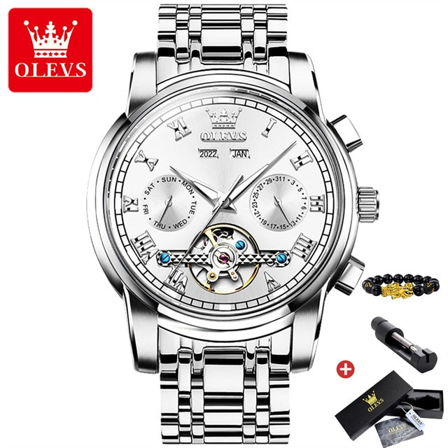 OLEVS Original Watch For Men Automatic Mechanical Watch Top Brand Luxury Tourbillon Wristwatch Classic Male Black Watches 6607