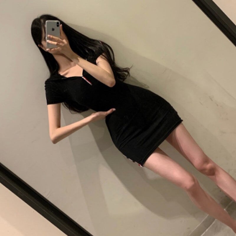 New Year 2022 Women's Summer Dress Mini Bodycon Wrap Hip Robe Sexy Club Woman Clothes Zipper Pullover Dresses With Short Sleeve
