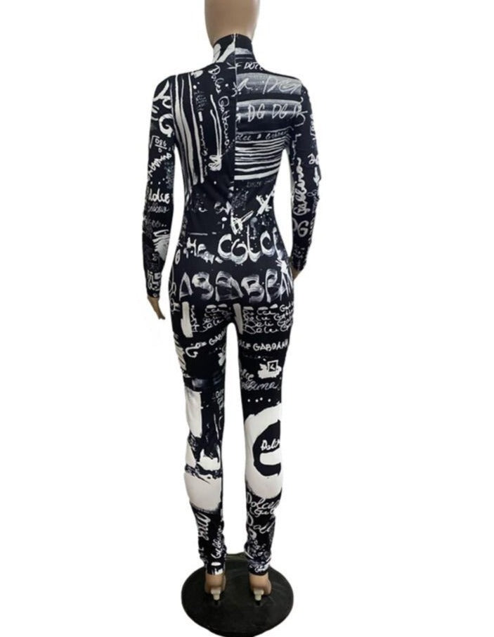 Xiktop Sexy 3D Letter Print Overalls for Women Jumpsuit Women Long Sleeve Hip Lift Bodysuit