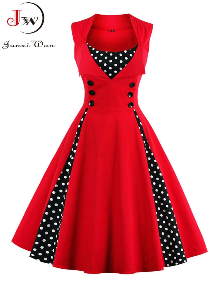 S-4XL Women Robe Retro Vintage Dress 50s 60s Rockabilly Dot Swing Pin Up Summer Party Dresses Elegant Tunic Vestidos Casual