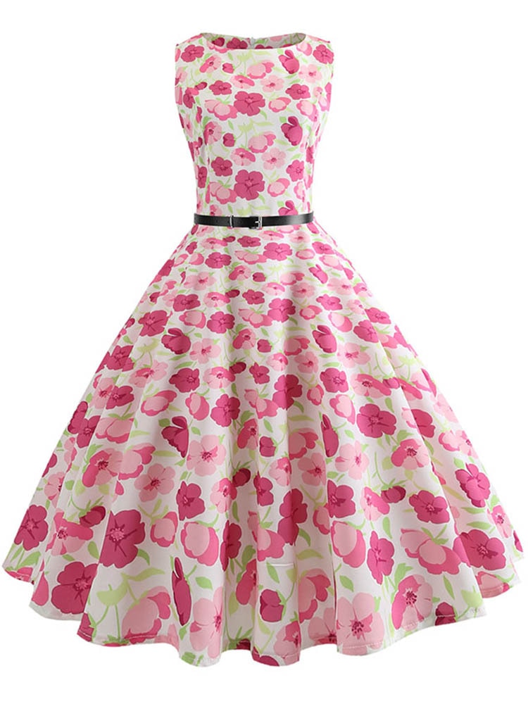 Butterfly Print Summer Dress Women Floral Vintage Dresses Elegant Retro Party Tank Sleeveless Casual Office Dress