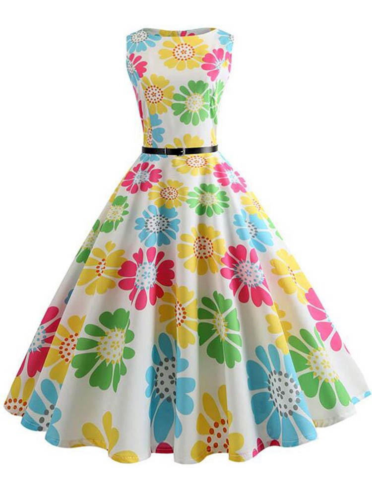 Butterfly Print Summer Dress Women Floral Vintage Dresses Elegant Retro Party Tank Sleeveless Casual Office Dress
