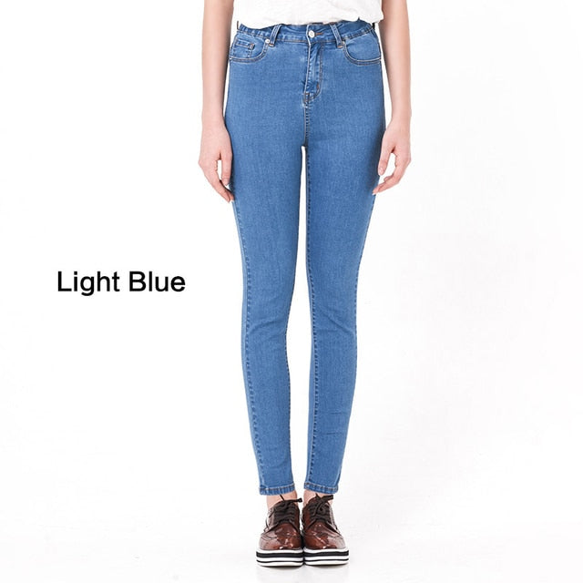 Women Jeans Casual High Waist Summer Autumn Pant Slim Stretch Cotton Denim Trousers For Woman Blue Black 100kg