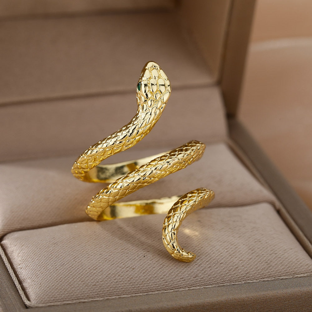 Snake Rings For Women Men Punk Hip Hop Open Adjustable Gold Plated Ring Stainless Steel Zircon Aesthetic Jewelry anillos Homme